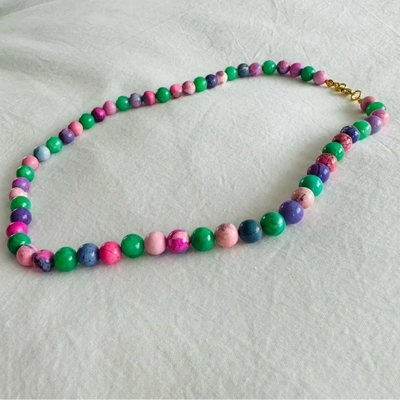 Gem ‘Candy’ Style Bead Necklace 18k Gold Plated Quartz Dyed Howlite - Picture 6 of 12